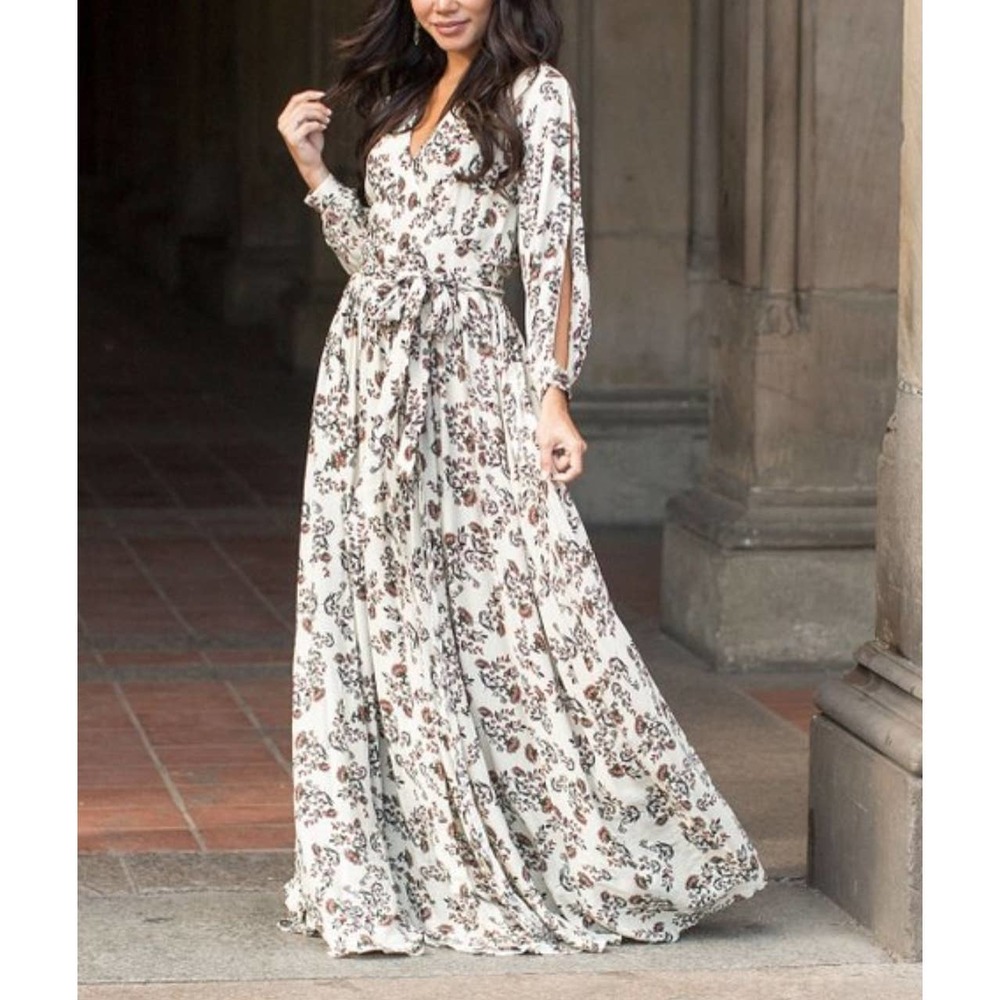 Joyfolie Aniya Floral Print Surplice Neckline Maxi Dress Medium